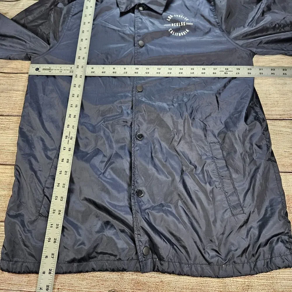 Young & Reckless Windbreaker Mens Size Small Snap Button Nylon Blue